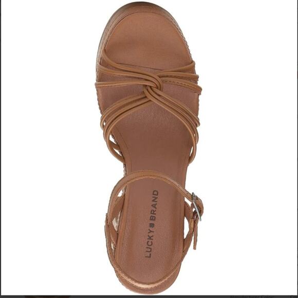 Lucky Brand Ismene Buckle Platform Sandals Cognac Eco Sheep - Picture 4 of 4